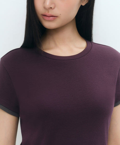 MUSINSA STANDARD WOMAN MUSINSA STANDARD WOMAN Women's Layered Hem Slim T-Shirt [Plum]