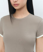 MUSINSA STANDARD WOMAN MUSINSA STANDARD WOMAN Women's Layered Hem Slim T-Shirt Dusty Beige