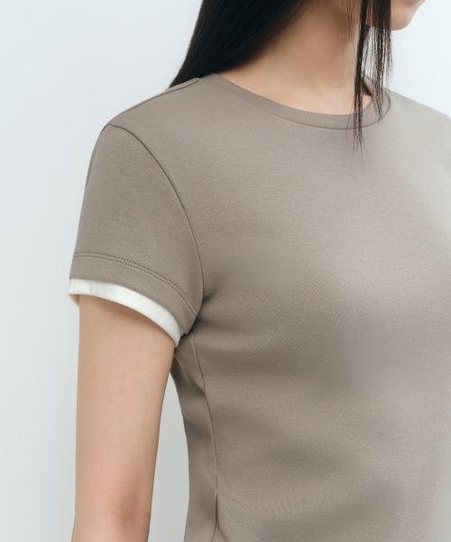 MUSINSA STANDARD WOMAN MUSINSA STANDARD WOMAN Women's Layered Hem Slim T-Shirt Dusty Beige