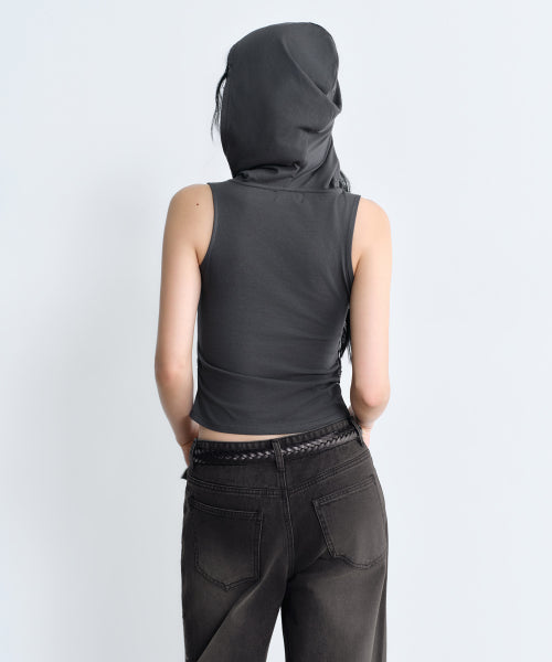 MUSINSA STANDARD WOMAN MUSINSA STANDARD WOMAN Drape Hooded Sleeveless Top (Dark Gray)