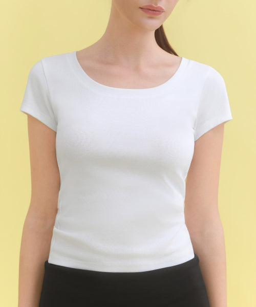 MUSINSA STANDARD WOMAN MUSINSA STANDARD WOMAN T-Shirt Slim Scoop Neck (White)