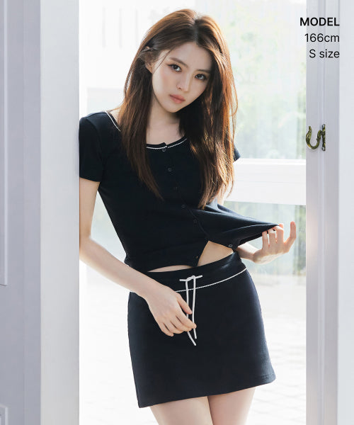 MUSINSA STANDARD WOMAN MUSINSA STANDARD WOMAN Women's Lace Trim Jersey Mini Skirt [Black]