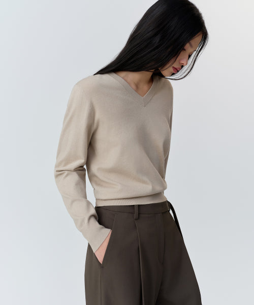 MUSINSA STANDARD WOMAN MUSINSA STANDARD WOMAN Women's Essential V-neck Knit Greyish Beige