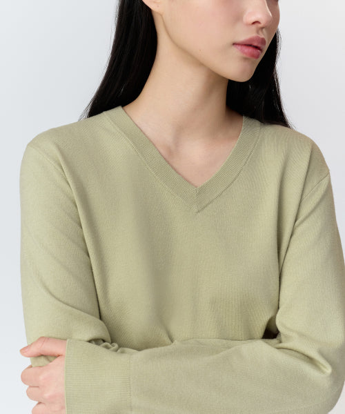 MUSINSA STANDARD WOMAN MUSINSA STANDARD WOMAN Women's Essential V-neck Knit [Pale Green]