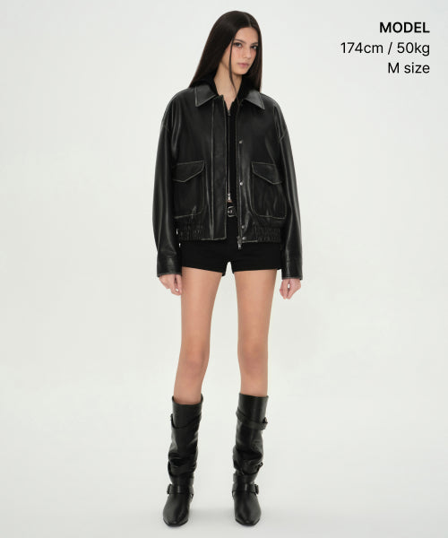 MUSINSA STANDARD WOMAN MUSINSA STANDARD WOMAN Women's Faded Synthetic Leather Aviator Jacket
