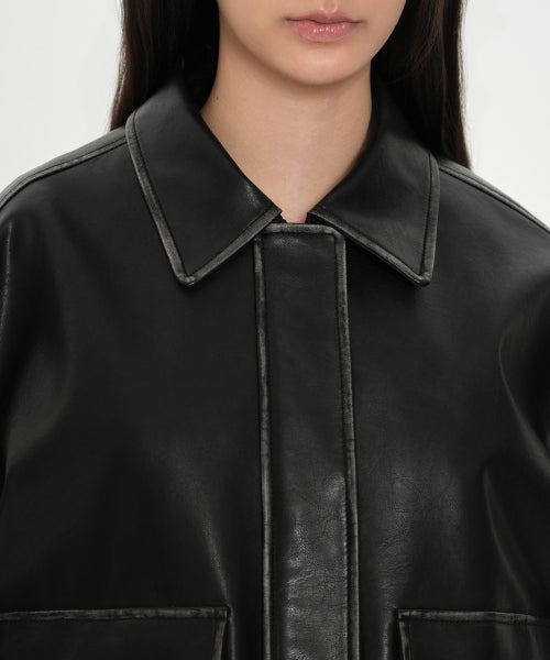 MUSINSA STANDARD WOMAN MUSINSA STANDARD WOMAN Women's Faded Synthetic Leather Aviator Jacket