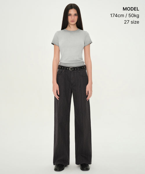 MUSINSA STANDARD WOMAN MUSINSA STANDARD WOMAN Women's Vertical Stripe Wide Pants (Dark Gray)