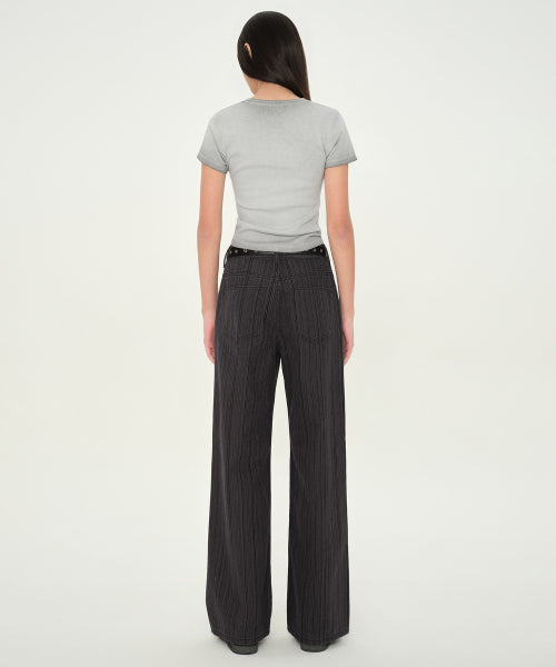 MUSINSA STANDARD WOMAN MUSINSA STANDARD WOMAN Women's Vertical Stripe Wide Pants (Dark Gray)