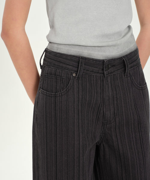 MUSINSA STANDARD WOMAN MUSINSA STANDARD WOMAN Women's Vertical Stripe Wide Pants (Dark Gray)