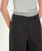 MUSINSA STANDARD WOMAN MUSINSA STANDARD WOMAN Women's Vertical Stripe Wide Pants (Dark Gray)