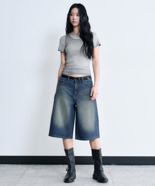 MUSINSA STANDARD WOMAN MUSINSA STANDARD WOMAN Women's Denim Skater Shorts [Medium Indigo]
