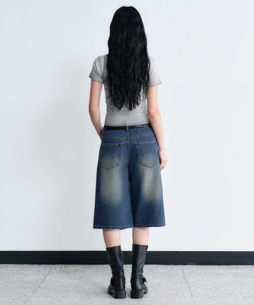 MUSINSA STANDARD WOMAN MUSINSA STANDARD WOMAN Women's Denim Skater Shorts [Medium Indigo]