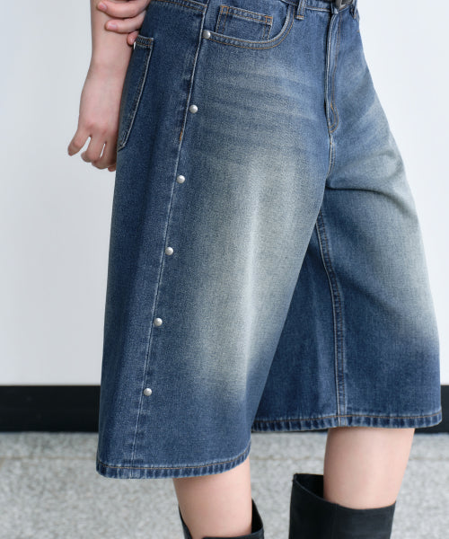 MUSINSA STANDARD WOMAN MUSINSA STANDARD WOMAN Women's Denim Skater Shorts [Medium Indigo]