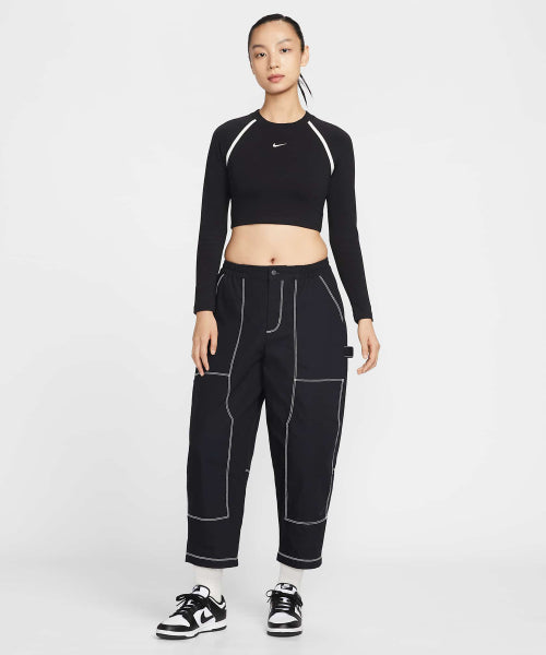 NIKE NIKE Sportswear Tight Long Sleeve Crop Top - Black:Chalk