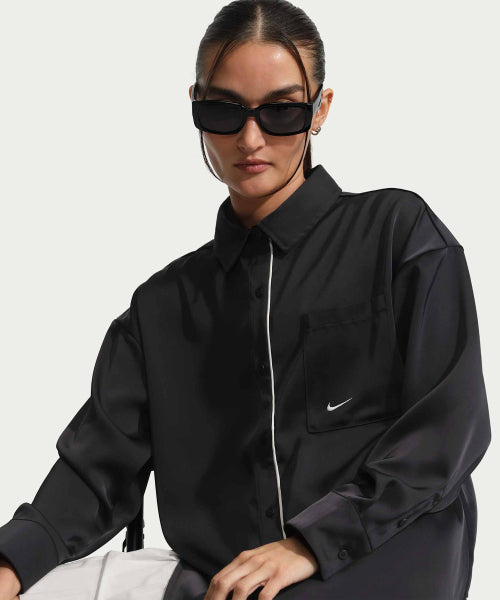 NIKE NIKE Sportswear Oversized Satin Long Sleeve Top - Black
