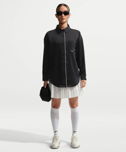 NIKE NIKE Sportswear Oversized Satin Long Sleeve Top - Black
