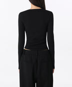 MUSINSA STANDARD WOMAN MUSINSA STANDARD WOMAN Women's Ribbed Slim Henley Neck Long Sleeve T-Shirt (Black)