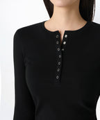 MUSINSA STANDARD WOMAN MUSINSA STANDARD WOMAN Women's Ribbed Slim Henley Neck Long Sleeve T-Shirt (Black)