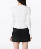 MUSINSA STANDARD WOMAN MUSINSA STANDARD WOMAN Women's Ribbed Slim Henley Neck Long Sleeve T-Shirt (White)