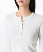MUSINSA STANDARD WOMAN MUSINSA STANDARD WOMAN Women's Ribbed Slim Henley Neck Long Sleeve T-Shirt (White)