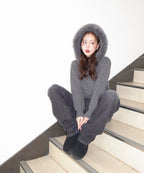 MIXXO MIXXO Hoodie Fur Hood Knit Zip-Up Cardigan