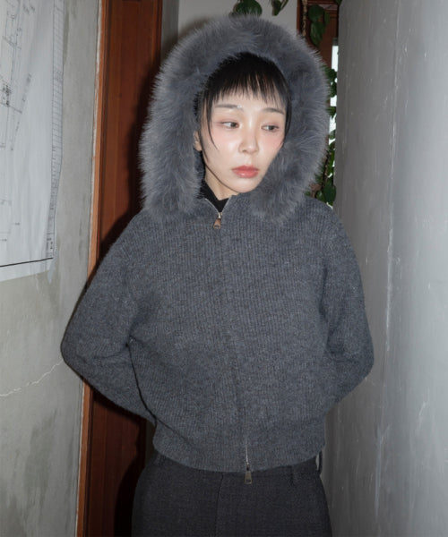 MIXXO MIXXO Hoodie Fur Hood Knit Zip-Up Cardigan