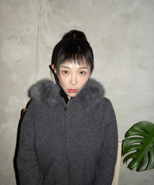MIXXO MIXXO Hoodie Fur Hood Knit Zip-Up Cardigan