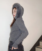 MIXXO MIXXO Hoodie Fur Hood Knit Zip-Up Cardigan