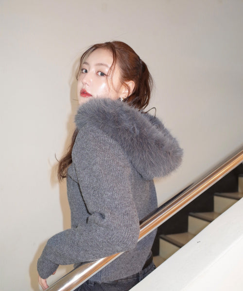 MIXXO MIXXO Hoodie Fur Hood Knit Zip-Up Cardigan