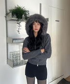 MIXXO MIXXO Hoodie Fur Hood Knit Zip-Up Cardigan