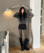 MIXXO MIXXO Hoodie Fur Hood Knit Zip-Up Cardigan