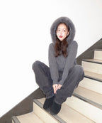 MIXXO MIXXO Hoodie Fur Hood Knit Zip-Up Cardigan