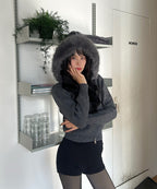 MIXXO MIXXO Hoodie Fur Hood Knit Zip-Up Cardigan