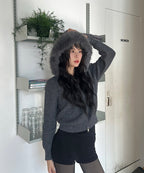 MIXXO MIXXO Hoodie Fur Hood Knit Zip-Up Cardigan
