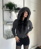 MIXXO MIXXO Hoodie Fur Hood Knit Zip-Up Cardigan