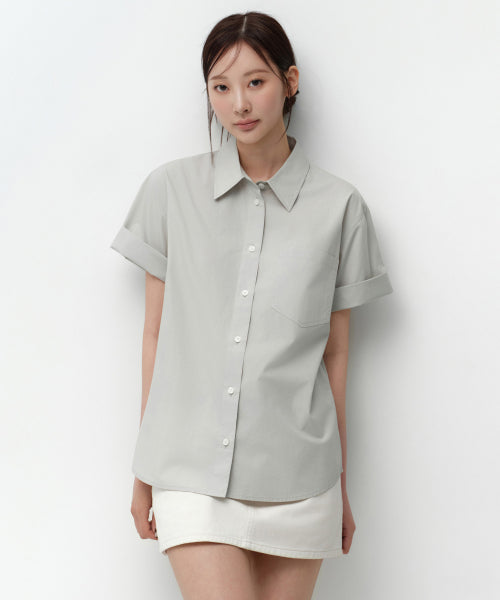 MUSINSA STANDARD WOMAN MUSINSA STANDARD WOMAN Relaxed Soft Poplin Short Sleeve Shirt [Dusty Mint]