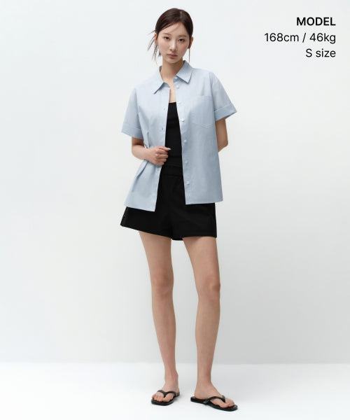 MUSINSA STANDARD WOMAN MUSINSA STANDARD WOMAN Relaxed Soft Poplin Short Sleeve Shirt (Sky Blue)