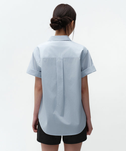 MUSINSA STANDARD WOMAN MUSINSA STANDARD WOMAN Relaxed Soft Poplin Short Sleeve Shirt (Sky Blue)