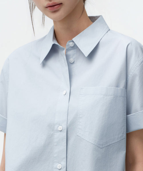 MUSINSA STANDARD WOMAN MUSINSA STANDARD WOMAN Relaxed Soft Poplin Short Sleeve Shirt (Sky Blue)