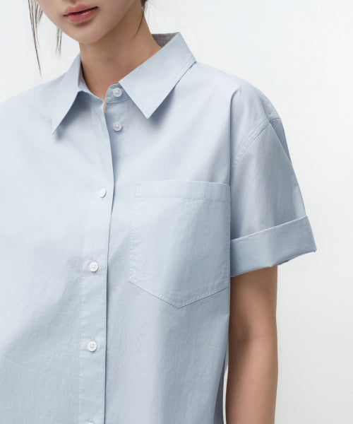 MUSINSA STANDARD WOMAN MUSINSA STANDARD WOMAN Relaxed Soft Poplin Short Sleeve Shirt (Sky Blue)