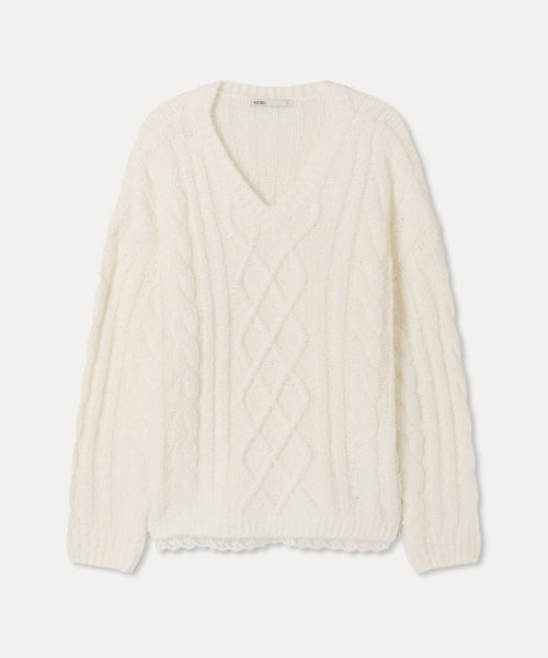 MIXXO MIXXO V-neck Lace Cable Pullover S