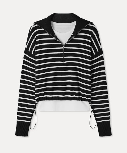MIXXO MIXXO Knitwear Half Zip-Up Striped Pullover