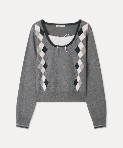 MIXXO Korean Knitwear - MIXXO Argyle Layered Pullover