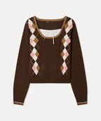 MIXXO Korean Knitwear - MIXXO Argyle Layered Pullover