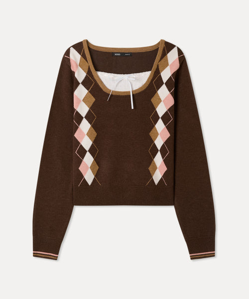 MIXXO Korean Knitwear - MIXXO Argyle Layered Pullover