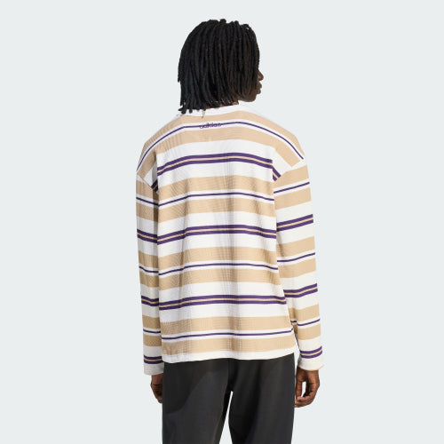 ADIDAS ADIDAS T-Shirt Long Sleeve Striped Waffle Tee - Beige:White