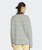 ADIDAS ADIDAS Striped Oversized Long Sleeve Polo T-Shirt - White