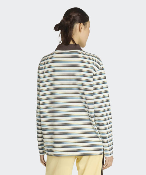 ADIDAS ADIDAS Striped Oversized Long Sleeve Polo T-Shirt - White