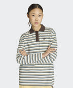 ADIDAS ADIDAS Striped Oversized Long Sleeve Polo T-Shirt - White