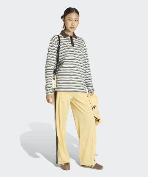 ADIDAS ADIDAS Striped Oversized Long Sleeve Polo T-Shirt - White